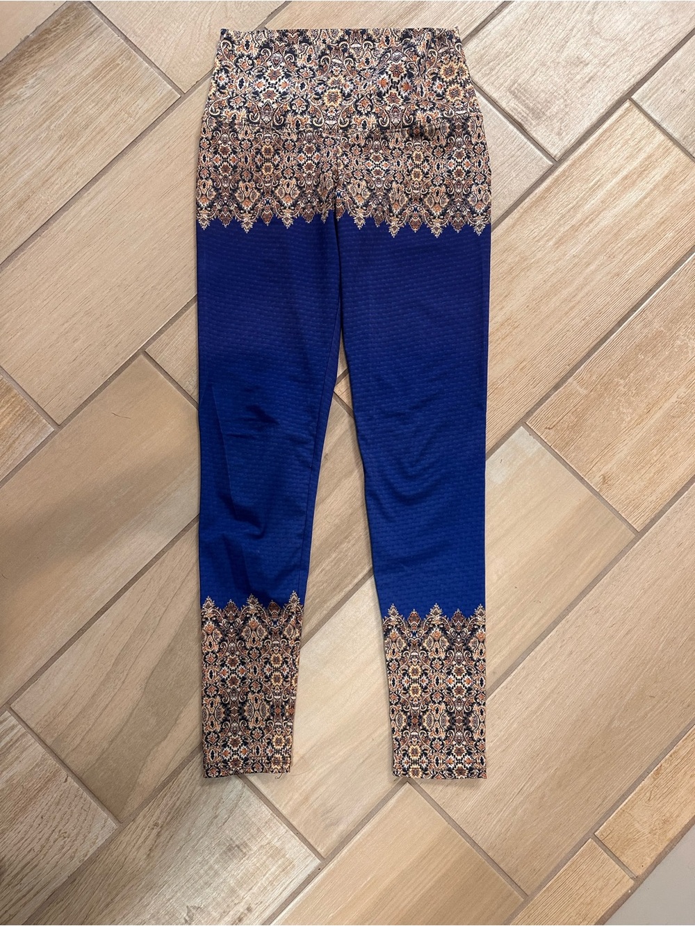 Blue Patterned High-Waist Leggings